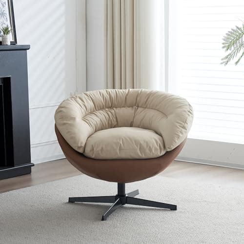 Black+Brown Swivel Accent Chair with Detachable Cushion