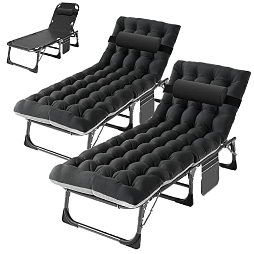 ABORON Heavy Duty Outdoor 5-Position Folding Lounge Chair with Pad