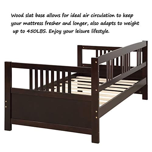 Merax Dark Espresso Twin Daybed with Rails and Wooden Slats