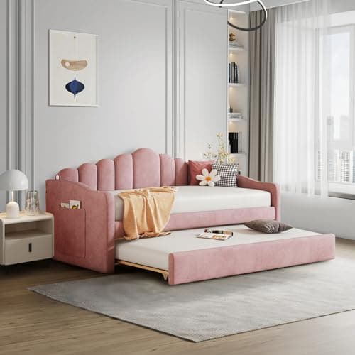 Velvet Daybed with Trundle and USB Charging Ports