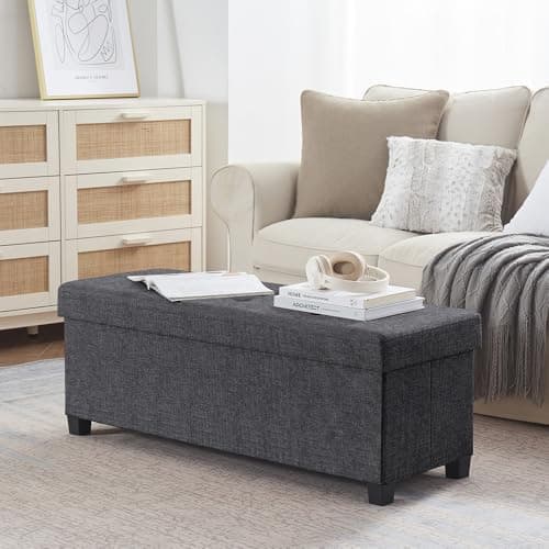 Ornavo Home 43 Inch Charcoal Gray Folding Storage Ottoman Bench