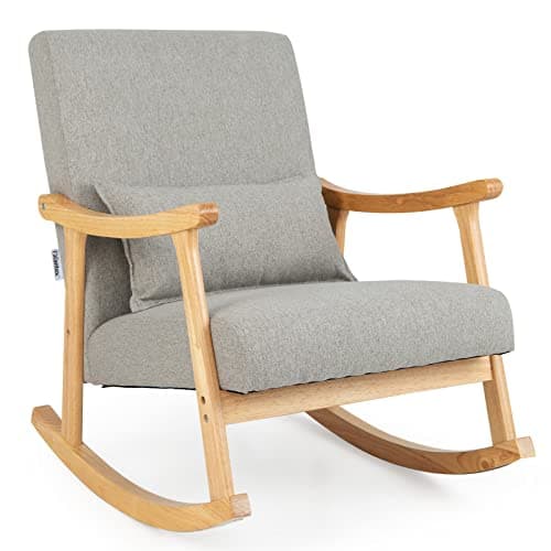 Giantex Modern Rocking Chair - Rubber Wood Frame, Comfy Seat & Backrest, Grey