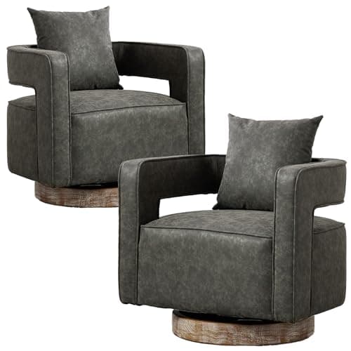 ODUWA Modern Round Boucle Swivel Chair Set of 2, Black Base, Living Room Nursery Comfortable