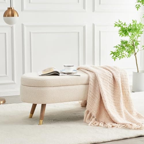 IAFIKE Beige Oval Storage Ottoman Bench with Golden Legs (43.5")