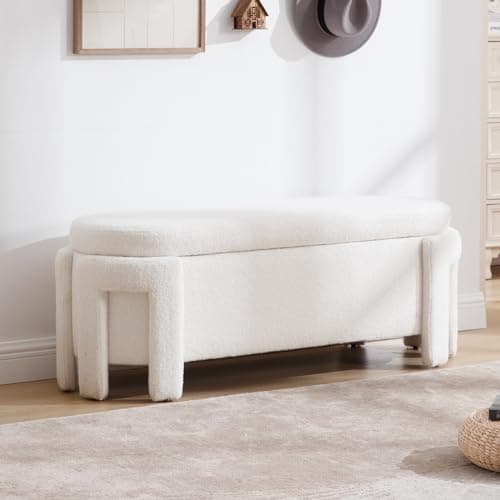 Modern Upholstered Storage Bench, Velvet Fabric 47 Long Entryway Bench with Storage and Seating, Cow Pattern