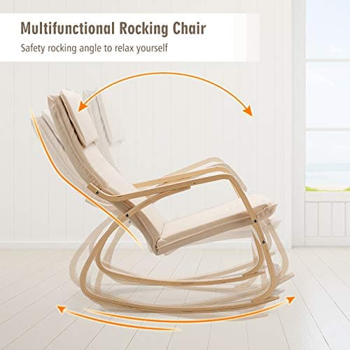 Giantex Beige Rocking Chair with Removable Cushion, Modern Armchair