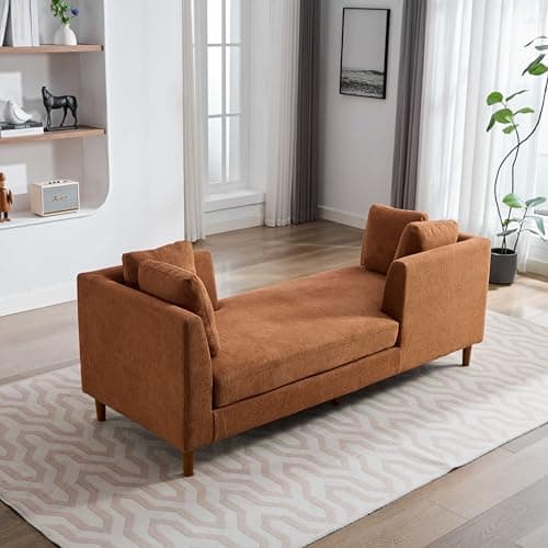 Retro Oversized Chaise Lounge Chair, 75.2" W, Brown with Armrests & 6 Pillows