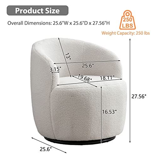 KIVENJAJA Teddy Sherpa Swivel Chair, Ivory, Modern Nursery Living Room Armchair
