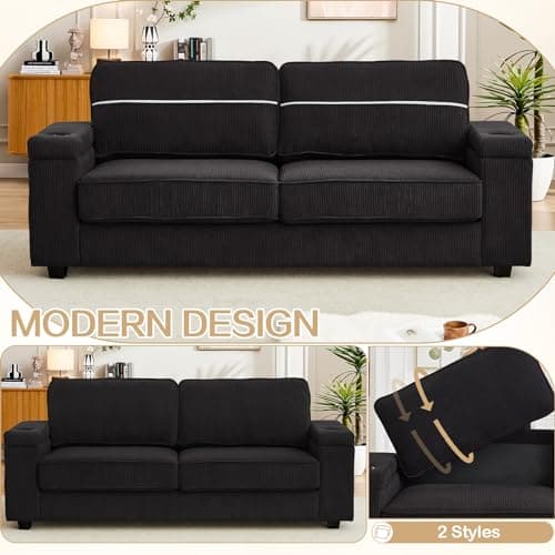 86.5 Comfy Sofa Couch with USB/Type-C Charging Port & Cup Holders