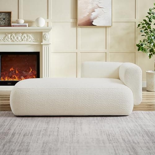 Boucle Cream Upholstered Chaise Lounge for Living Room Bedroom