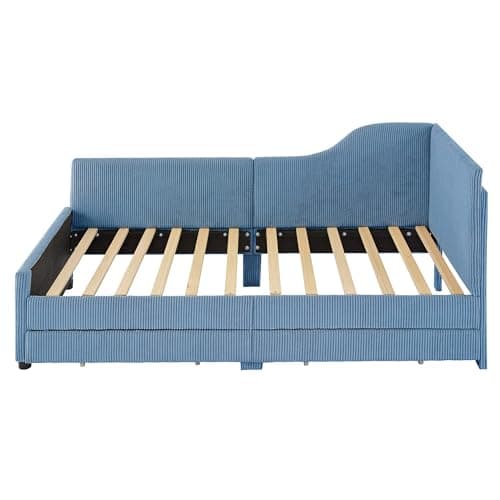 Merax Twin Size Corduroy Daybed with Storage Drawers & Wood Slat Support, Blue