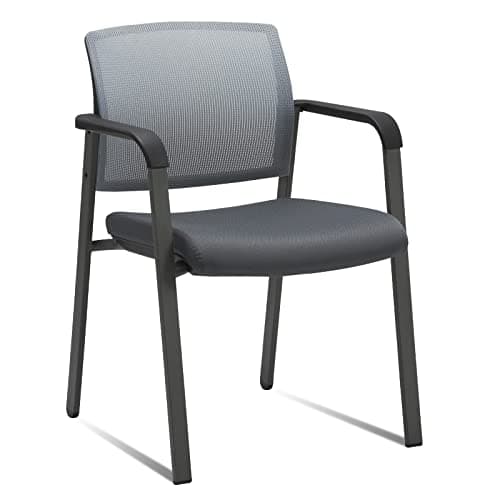 CLATINA Grey Mesh Back Stacking Arm Chairs with Fabric Seat and Ergonomic Lumbar Support