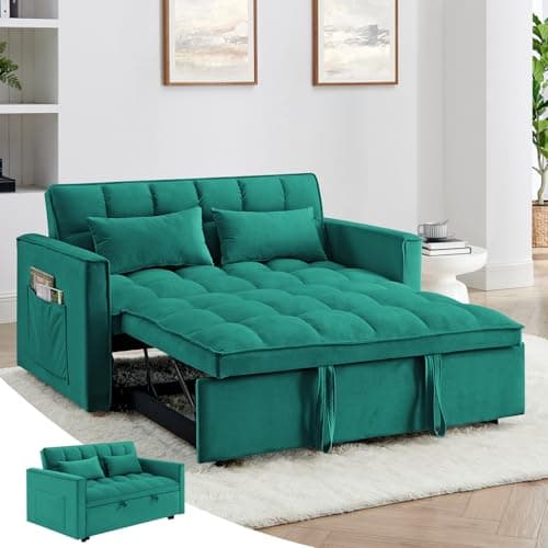 Antetek Modern Velvet 3-in-1 Sleeper Sofa Bed, Reclining Lounge Living Room Furniture, Black