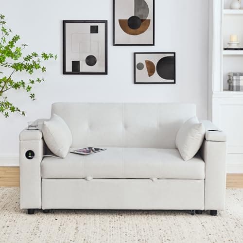 54 Convertible Sleeper Sofa Bed with USB Charging Ports&Cup Holders
