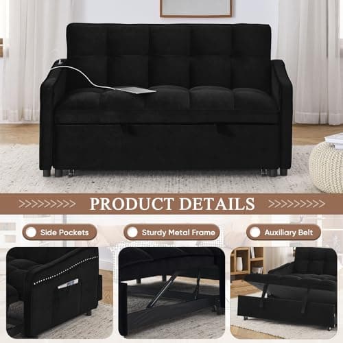 3 in 1 Convertible Sleeper Sofa Bed with USB Charging Ports