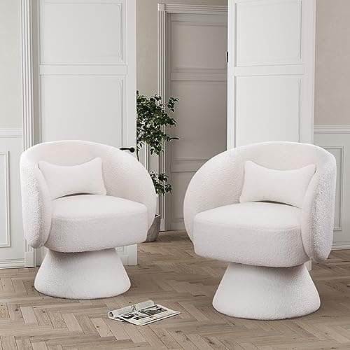Upholstered Teddy White Swivel Chair, Modern Boucle Sherpa Accent (Living Room, Bedroom, Office)