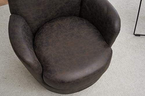 Brown PU Leather Swivel Barrel Chair for Comfort and Support