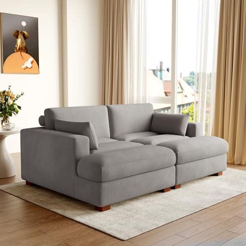 Oversized Beige Corduroy Chaise Lounge for Bedroom & Living Room (Left Arm)