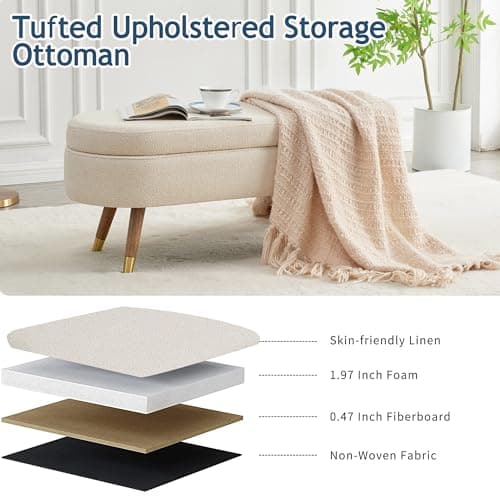 IAFIKE Beige Oval Storage Ottoman Bench with Golden Legs (43.5")