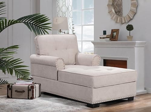 Dark Grey Rivet Upholstered Chaise Lounge Sofa Bed for Bedroom Living Room