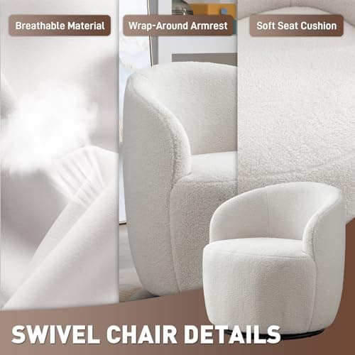Ivory Modern Boucle Swivel Accent Chair for Living Room and Bedroom