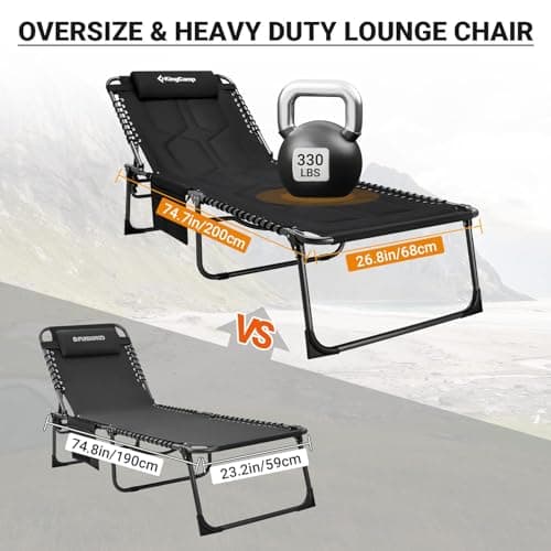 KingCamp Oversize Padded Folding Chaise Lounge Chair for Outdoor Use