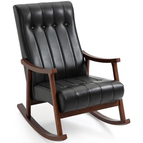 AVAWING Light Grey Fabric Upholstered Rocking Chair, Modern Living Room Armchair