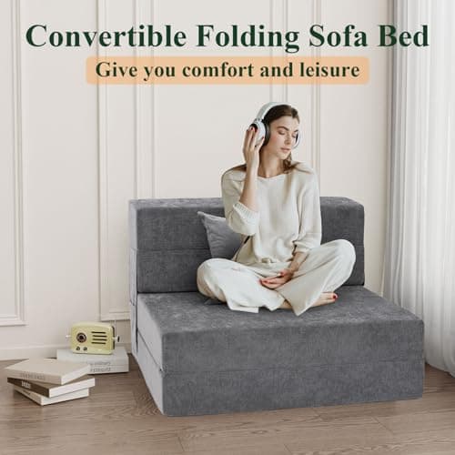 HOMFINE Folding Sofa Bed - Convertible Sleeper Chair, Gray