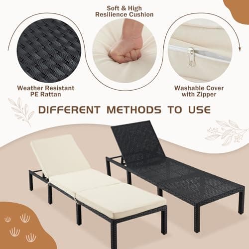 ECOTOUGE Khaki PE Wicker Pool Lounge Chair Set, 5-Position Adjustable Backrest