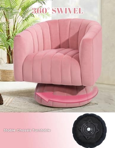 Pink Velvet Swivel Barrel Chair with Armrest, Ideal for Bedroom, Teens, or Nursery
