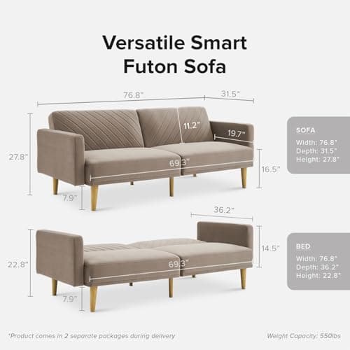 Mopio Mocha Brown Premium Velvet Futon Sofa Bed