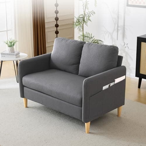 Vingli Light Brown Linen 47" Loveseat Sofa Mid Century ModernDecor