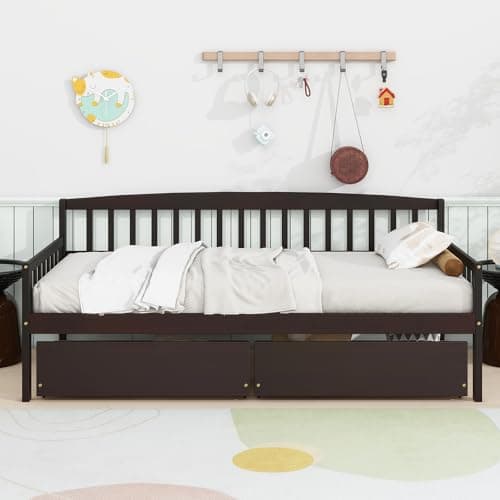 Twin Size Daybed Frame with Storage Drawers, White Wood Bed