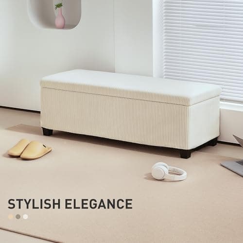 HOMCOM Beige 44-inch Storage Ottoman Bench with Removable Lid