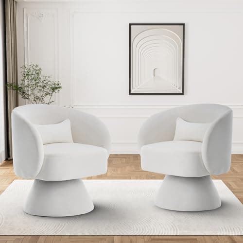 Upholstered Teddy White Swivel Chair, Modern Boucle Sherpa Accent (Living Room, Bedroom, Office)