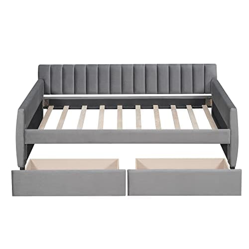 Bellemave Twin Size Daybed with Storage Drawers, Velvet Upholstered Sofa Bed