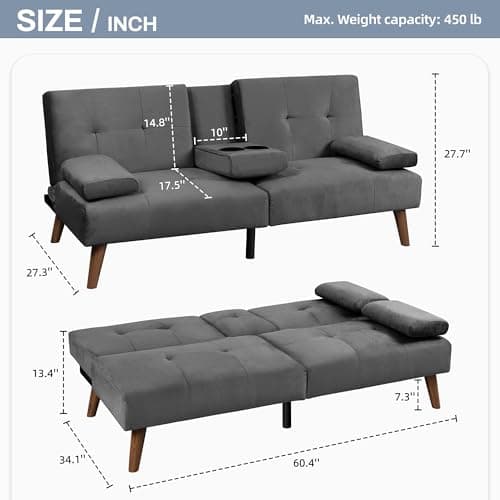JAMFLY Futon Couch Sofa Bed for Small Spaces (Dark Gray)