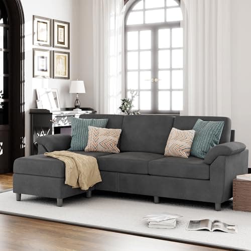 Vongrasig 79" L-Shaped Convertible Sofa, 3 Seater Linen Fabric Couch (Bk)