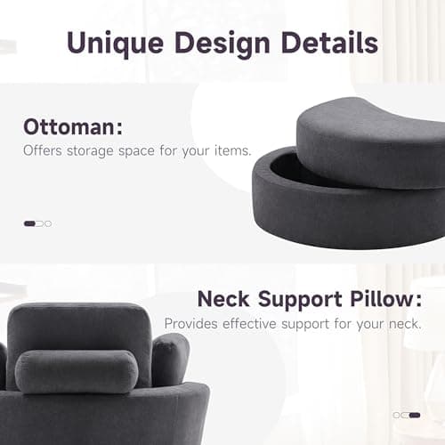 39 Swivel Accent Barrel Chair with Removable Headrest and Ottoman, Grey