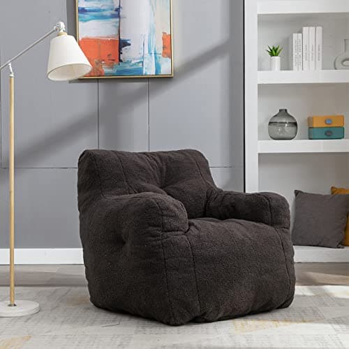 Ultra Soft Beanbag Chair, Teddy Fabric Sofa for Adults & Kids, Chocolate