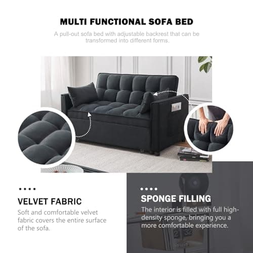 3-in-1 Velvet Sleeper Sofa Bed with Armrests and Storage(Black)