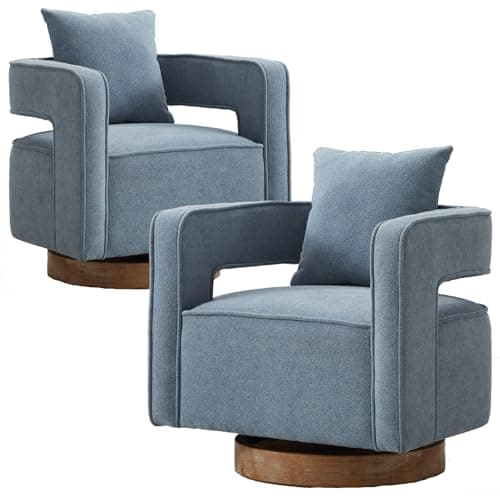 ODUWA Modern Round Boucle Swivel Chair Set of 2, Black Base, Living Room Nursery Comfortable