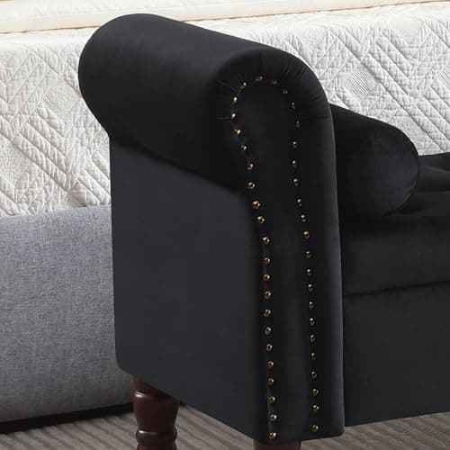 Black Velvet Tufted Storage Bench with Arms for Bed and Living Room