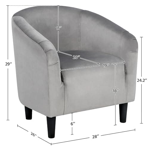 Yaheetech Grey Velvet Living Room Chair with Armrest and Low Back