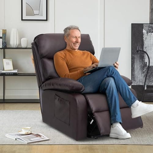 Electric Recliner Lift Chair for Elderly, Brown with Side Pocket & Remote Control