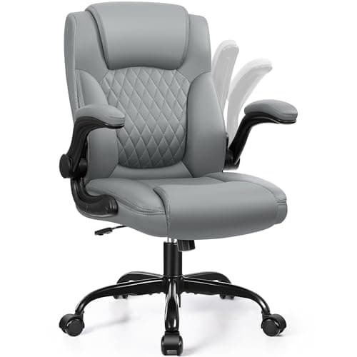 Gray PU Leather Office Chair with Ergonomic Back Support and Adjustable Armrests