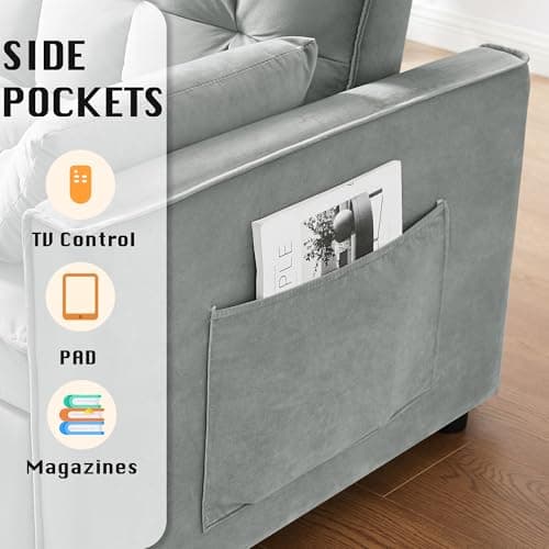 3 in 1 Convertible Sofa Bed, Grey with Side Pocket & Adjustable Backrest