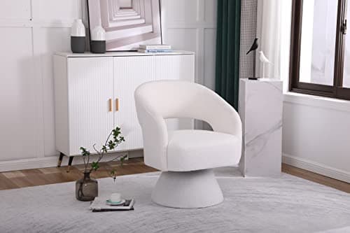 White 360 Degree Swivel Barrel Chair for Living Room and Bedroom