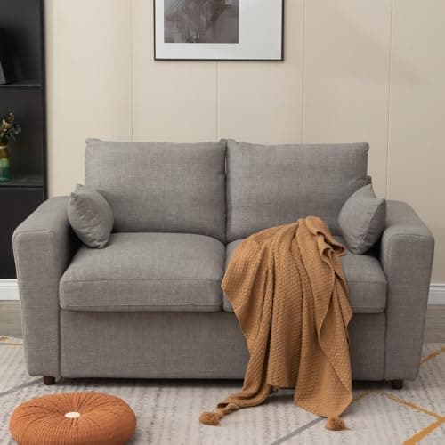 Panana Modern 2 Seater Love Seat Sofa with Storage, Light Gray Linen