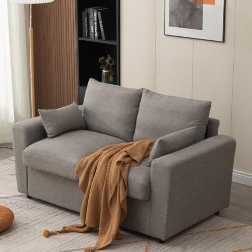 Panana Modern 2 Seater Love Seat Sofa with Storage, Light Gray Linen